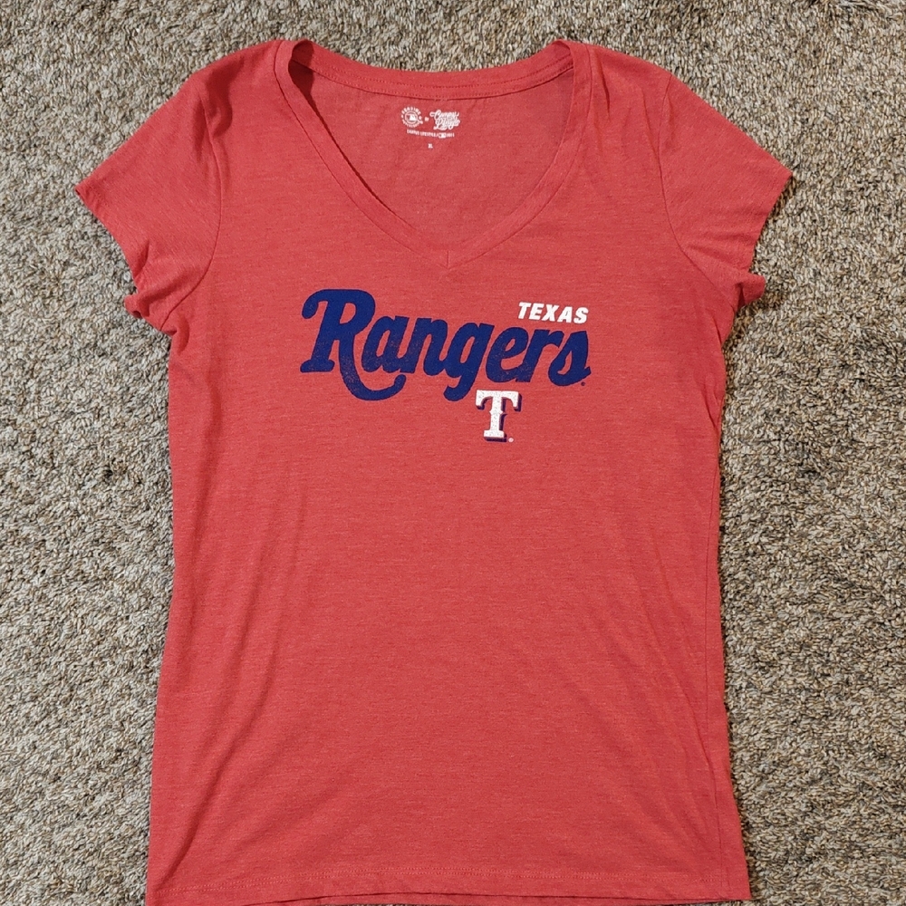 Texas Rangers Women's Coral V-Neck Short Sleeve Tee